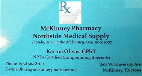 Mckinney pharmacy - North Side Pharmacy, Inc. is a Pharmacy in Mckinney, Texas. It is located at 1601 W University Dr, Mckinney and it's customer support contact number is 972-542-4481. The authorized person of North Side Pharmacy, Inc. is Mr. James Edward Petkovsek who is Mannger of the pharmacy and his contact number is …